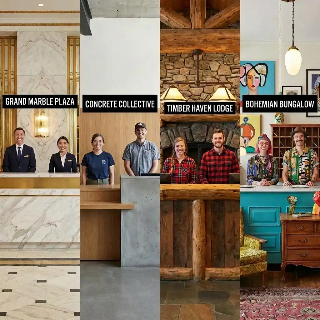 Immagine di 4 reception di hotel molto diverse tra loro